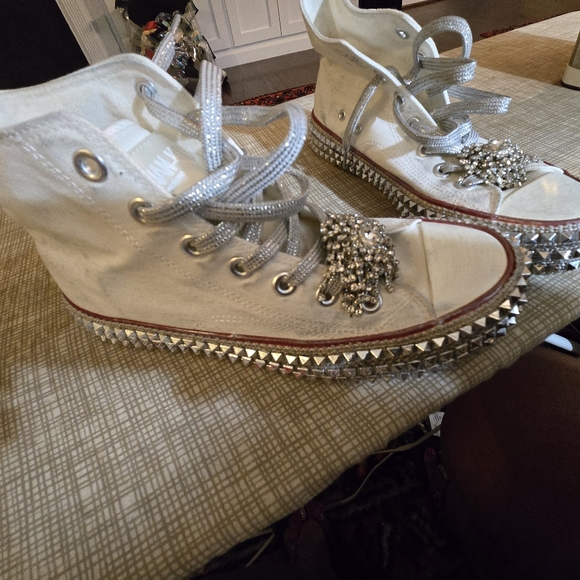 Free People White and Silver Sneakers with Decorative Embellishments - Picture 3 of 9